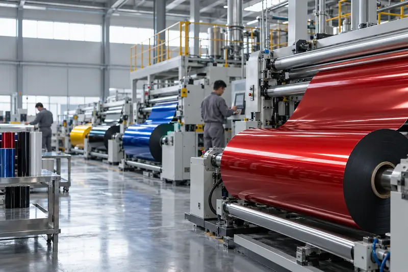 Colored vinyl wrap film on a coating line