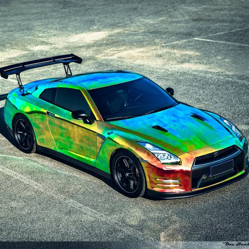 Green Holographic Rainbow Chrome Vinyl Wrap