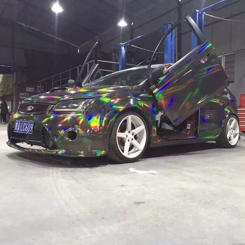 Rainbow Grey Holographic Chrome Vinyl Wrap
