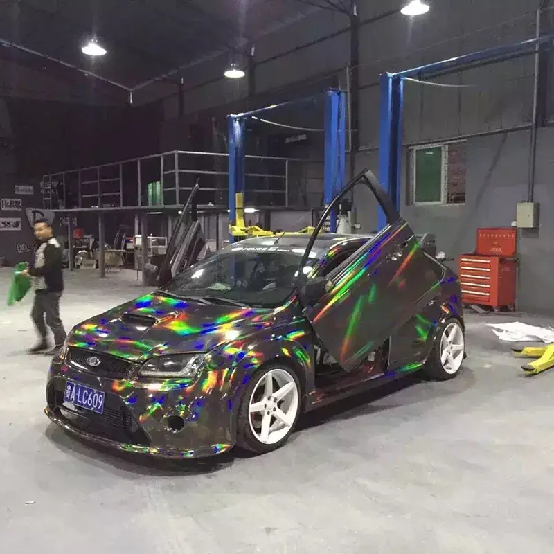 Black Holographic Chrome Vinyl Wrap