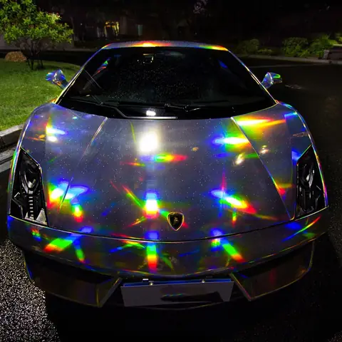 Silver Holographic Rainbow Mirror Chrome Vinyl Wrap