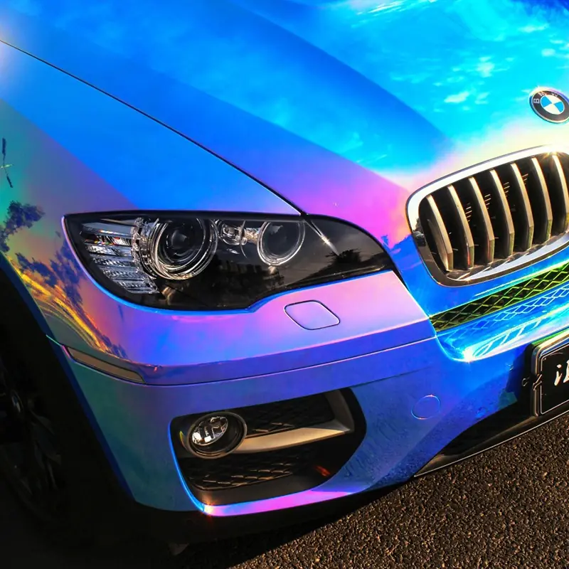 Blue Holographic Rainbow Mirror Chrome Vinyl Wrap