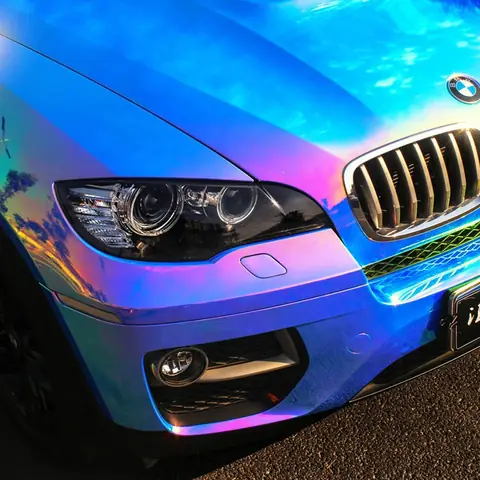 Blue Holographic Rainbow Mirror Chrome Vinyl Wrap