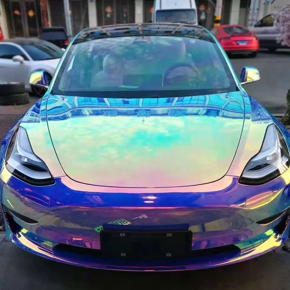 Blue Rainbow Holographic Chrome Vinyl Wrap, 1.52 × 18 m (0590)